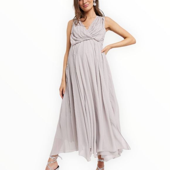 ASOS Maternity Beaded Drape Bodice Midaxi Dress size 16 NWT Embellished Sheer - Picture 1 of 16